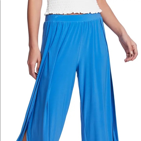 1. State Wide Leg Slit Hem Envelope Palazzo Pant In Harbour Wave Blue - Picture 4 of 14